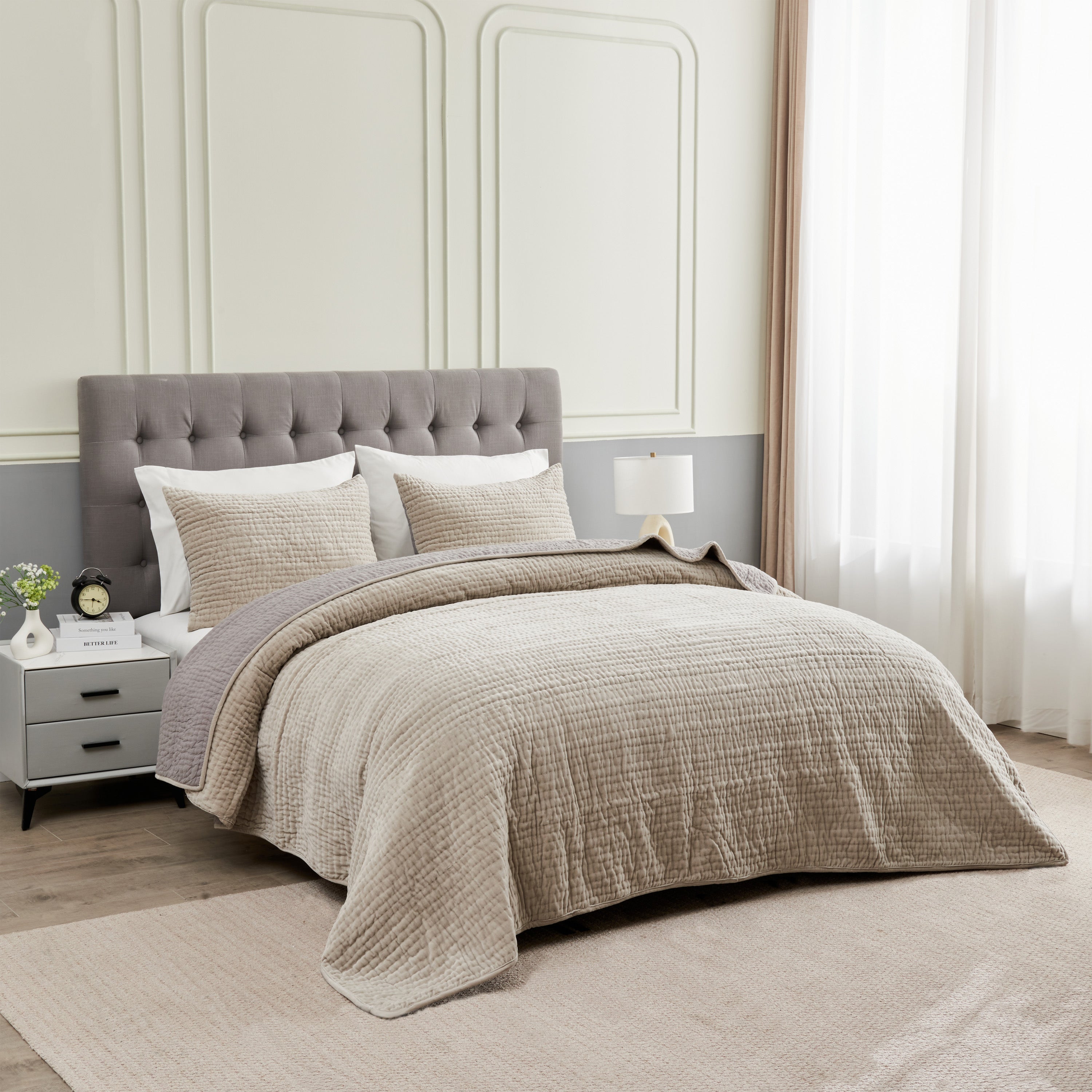 Grey velvet outlet bed throw