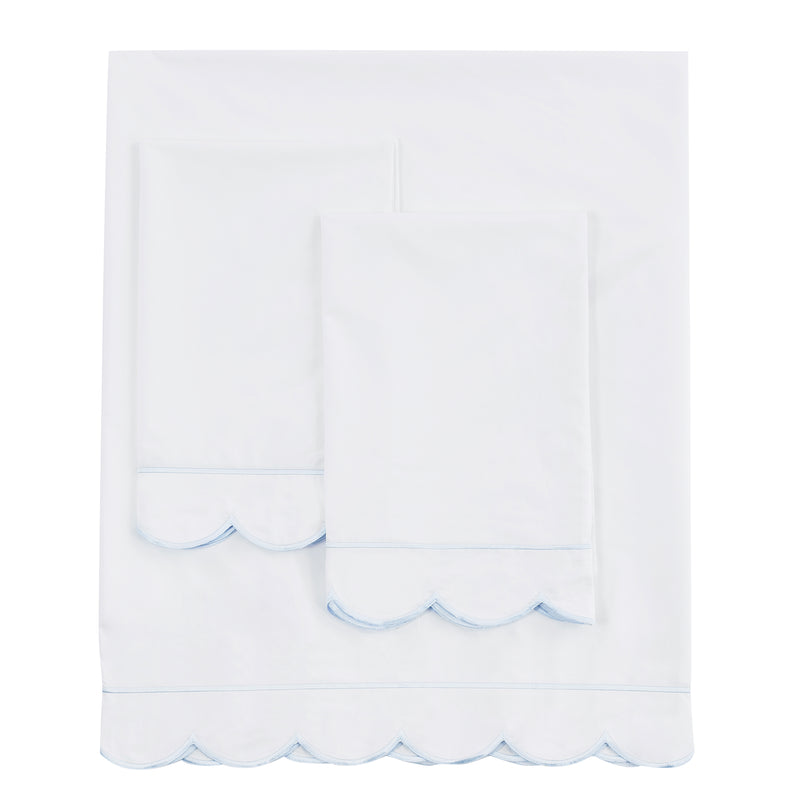 Scallop Frame Embroidered Percale Cotton Sheet Set