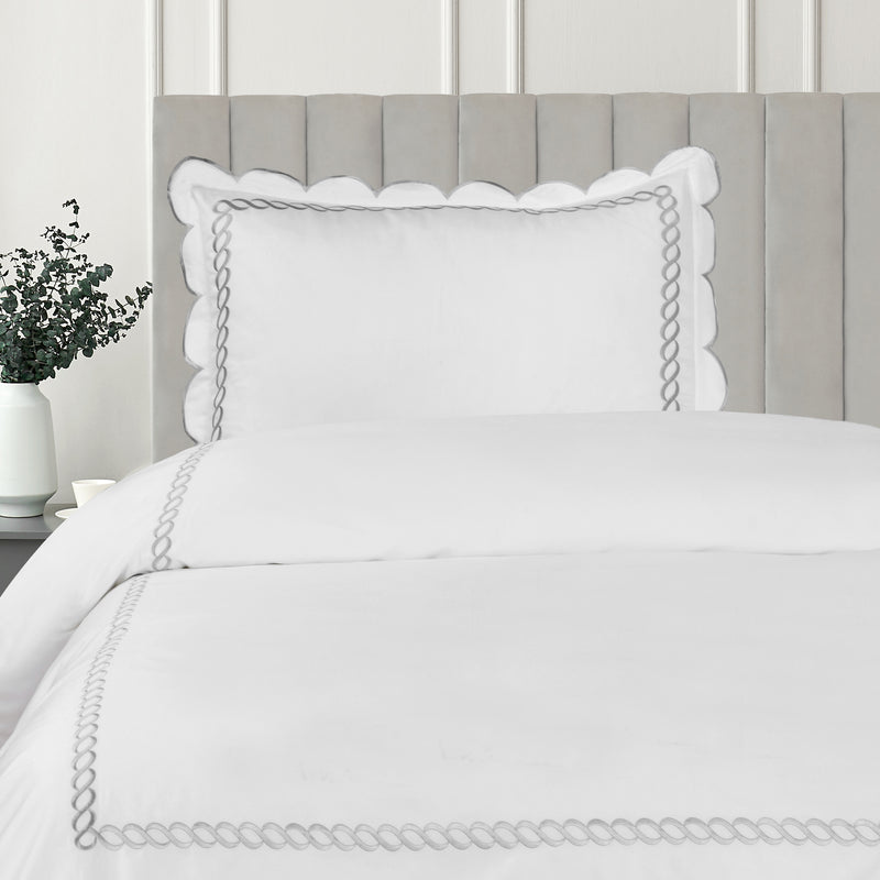 600 Thread Count Scallop Rope Embroidered Cotton Duvet Set