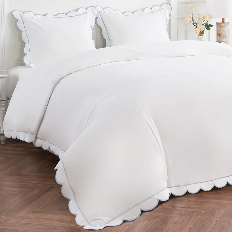 Scallop Frame Embroidered Percale Cotton Duvet Set