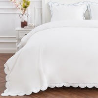 Scallop Frame Embroidered Percale Cotton Duvet Set