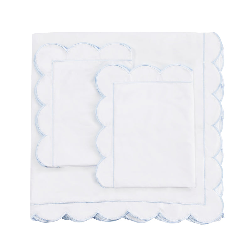 Scallop Frame Embroidered Percale Cotton Duvet Set