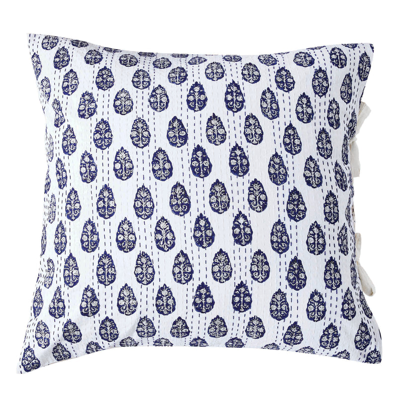 Hand Stitched Block Print Kantha Pillow Sham Pairs