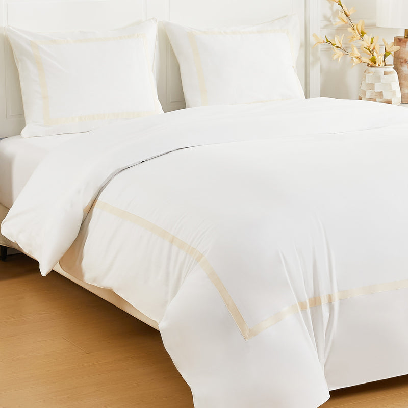 Classic Double Border Percale Cotton Duvet Set