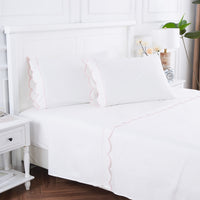 Scallop Frame Embroidered Percale Cotton Sheet Set