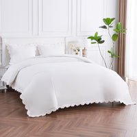 Scallop Frame Embroidered Percale Cotton Duvet Set