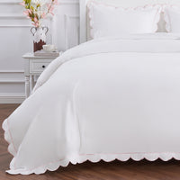 Scallop Frame Embroidered Percale Cotton Duvet Set