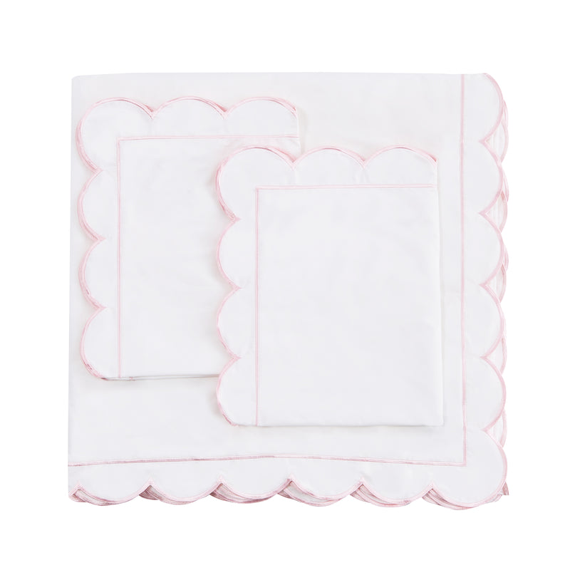 Scallop Frame Embroidered Percale Cotton Duvet Set