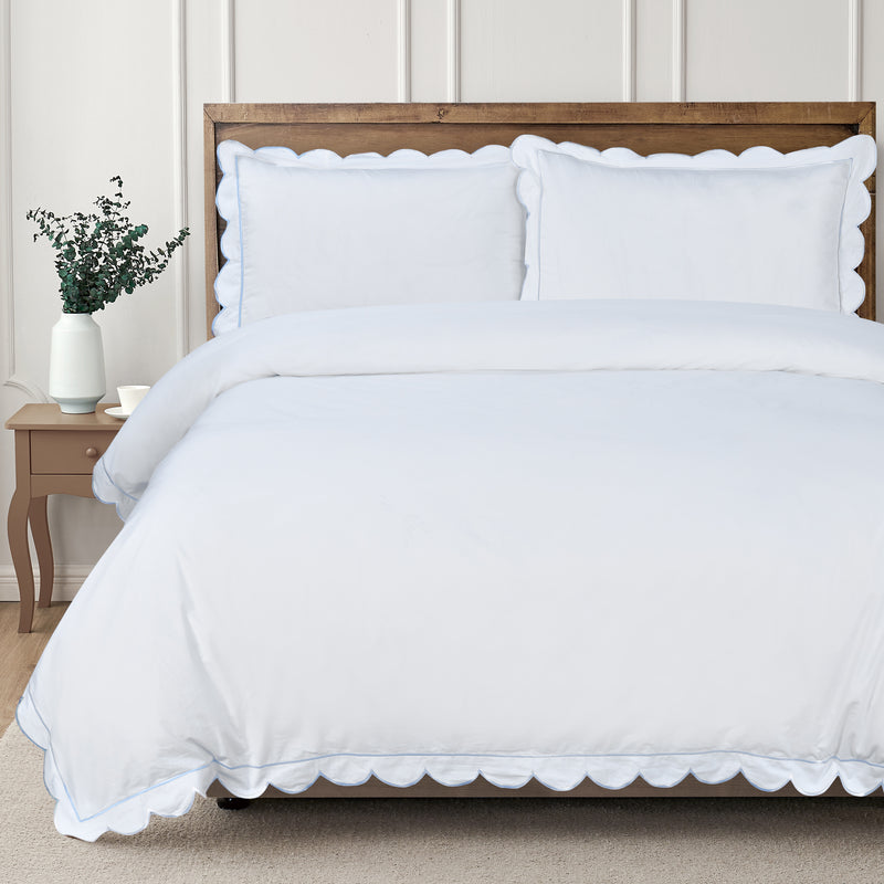 Scallop Frame Embroidered Percale Cotton Duvet Set