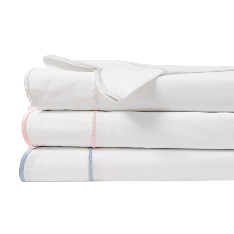 Scallop Frame Embroidered Percale Cotton Sheet Set