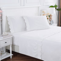 Scallop Frame Embroidered Percale Cotton Sheet Set