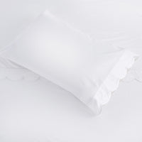 Scallop Frame Embroidered Percale Cotton Sheet Set