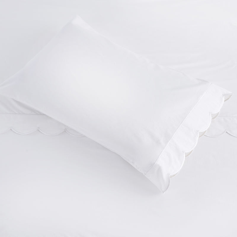 Scallop Frame Embroidered Percale Cotton Sheet Set