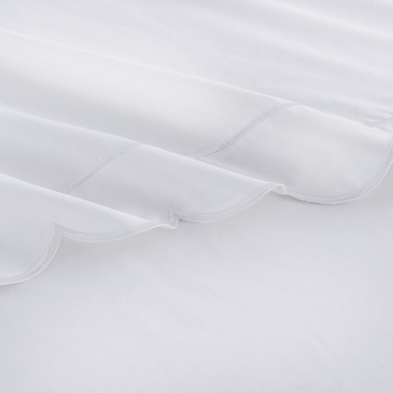 Scallop Frame Embroidered Percale Cotton Sheet Set