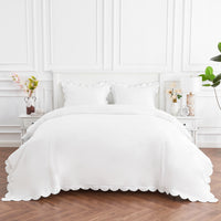 Scallop Frame Embroidered Percale Cotton Duvet Set