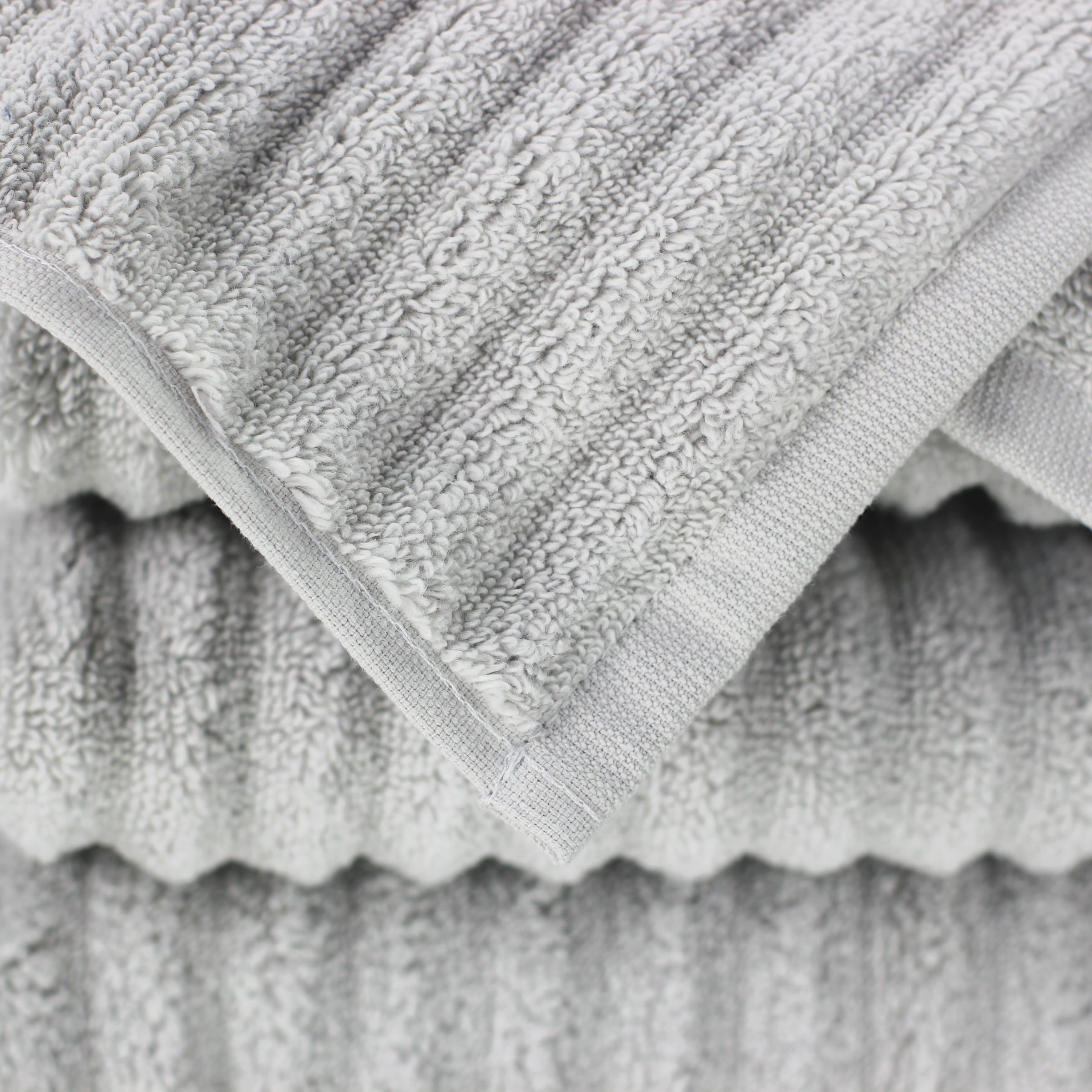 Superior Roma Ribbed Turkish Cotton 12 Piece Towel Set, Silver